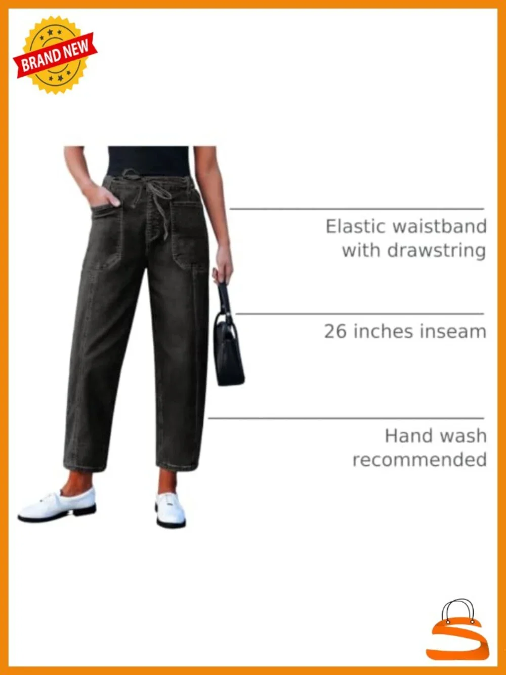 High Waisted Pull On Drawstring Elastic Waist Stretchy Denim Baggy Pants with